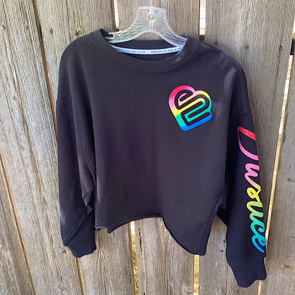 Justice Girls size 14 Black crop sweatshirt